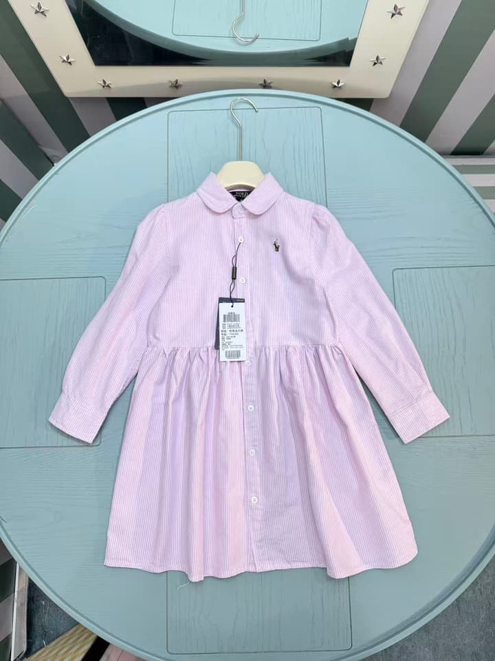 Ralph Lauren Polo Kids Embroidered Shirt Dress – 2025SS – Kids Collection in Blue Pinstripe