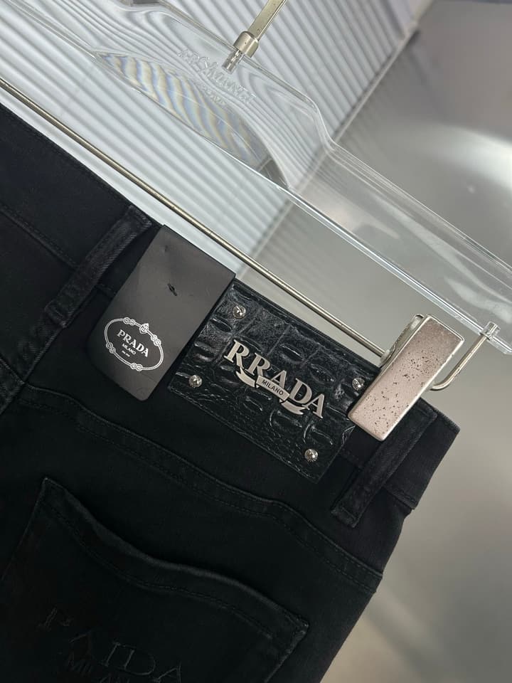 Prada Men's Washed Denim Jeans – 2025 Collection in Solid Black