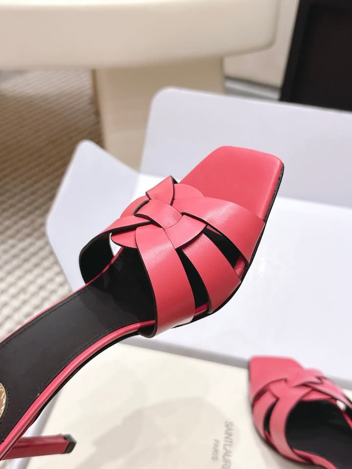 Saint Laurent Melody Square-Toe Heeled Sandals – 2026 Spring/Summer Collection in Beige Patent