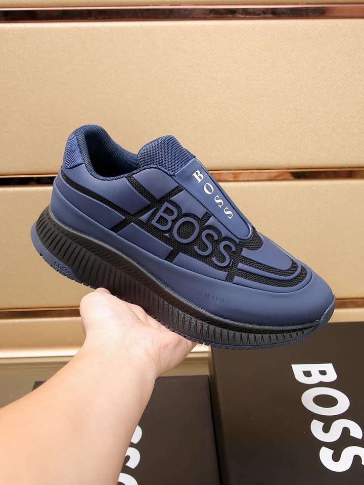 Boss New Men's Luxury Athletic Sneakers in Black With White Detail