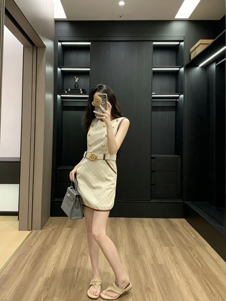 Gucci GG Retro Monogram Sleeveless Dress – Spring/Summer Collection in Apricot
