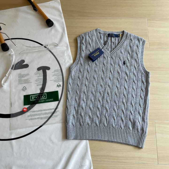 Ralph Lauren V-Neck Cable Knit Vest in Dark Grey