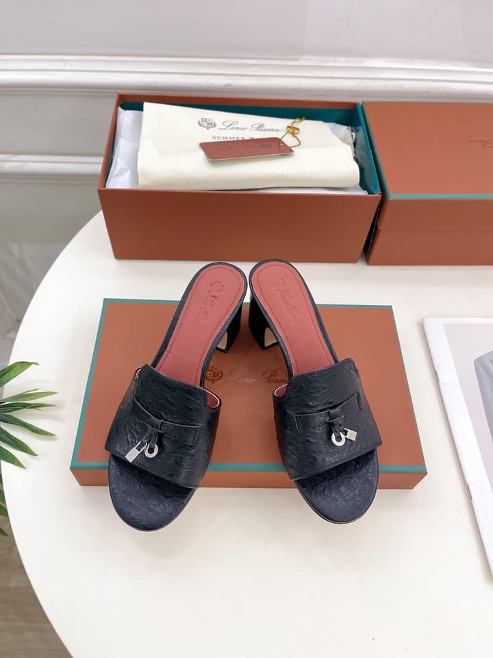 Loro Piana Summer Charms Ostrich Mules – 2025 Spring/Summer Collection in Black