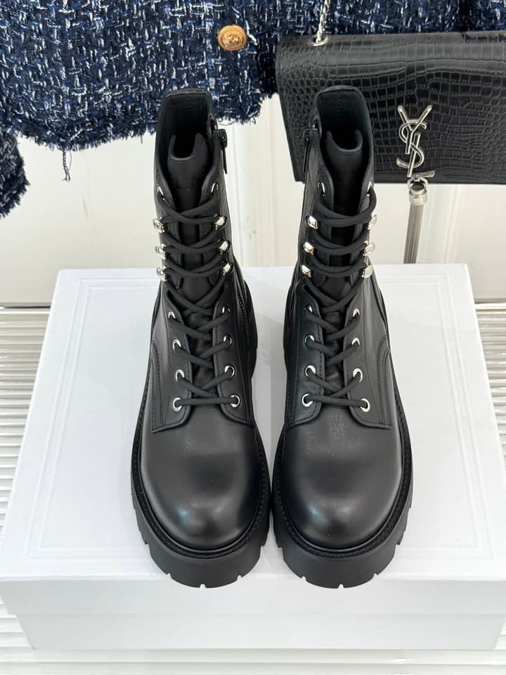 Celine Classic Triomphe Platform Martin Boots in Black Leather