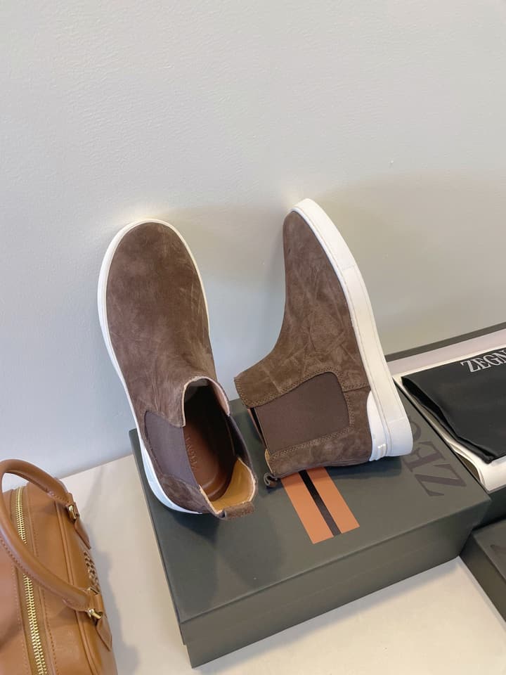Zegna COUTURE Triple Stitch Leather Sneakers in Black Suede With Dark Sole