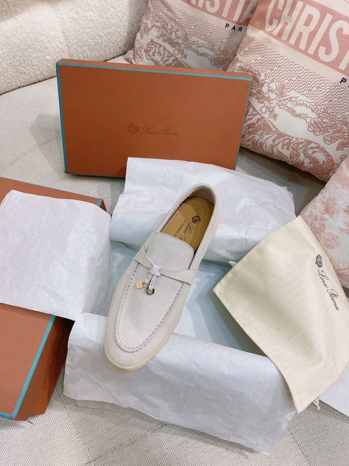 Loro Piana Glossy Cashmere Loafers in Blush Pink Suede