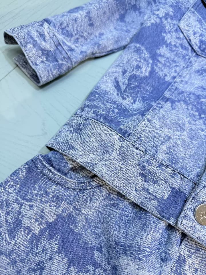 Dior Kids Printed Jacket and Skirt Set – 2025SS – Kids Collection in Blue Watercolor Print Set