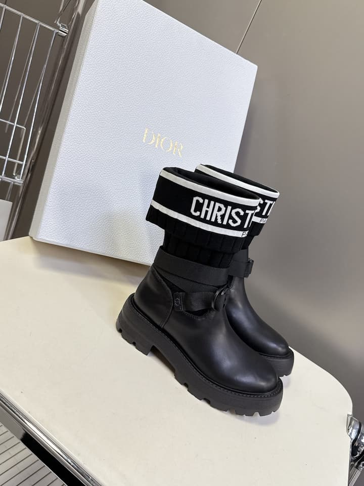 Dior Autumn/Winter Knight Knee-High Boots in Black Knit Sock Boot