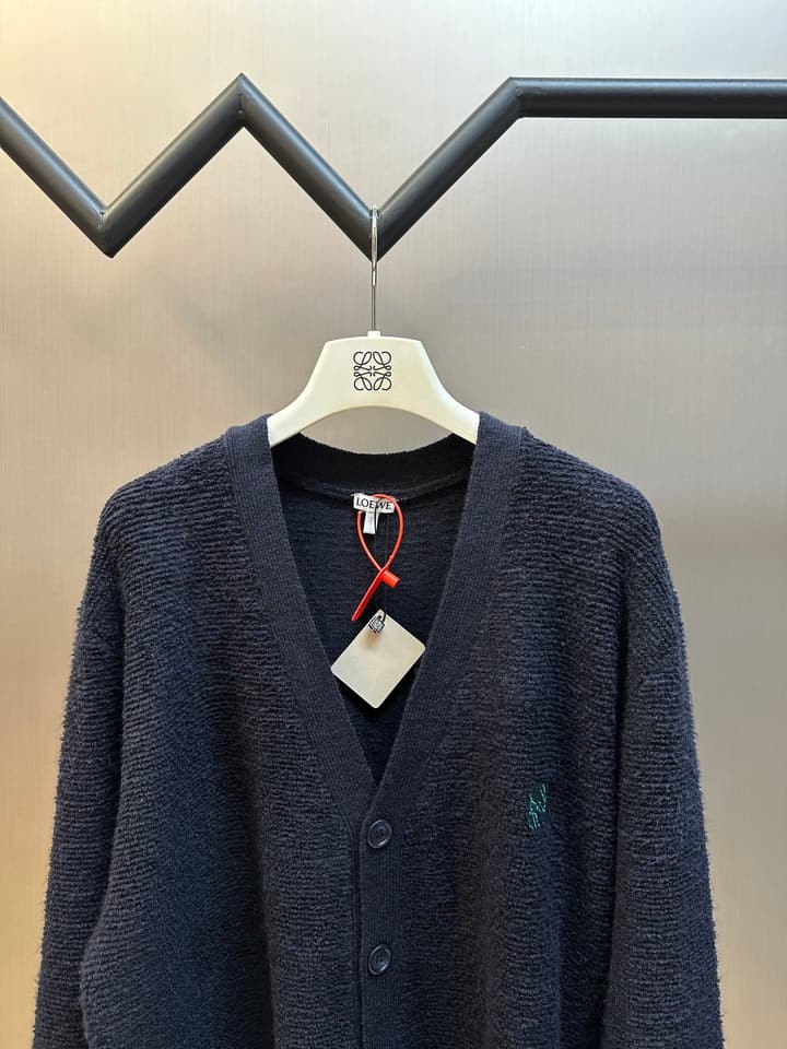 Loewe Anagram Embroidered Wool Cardigan in Dark Navy Anagram Cardigan