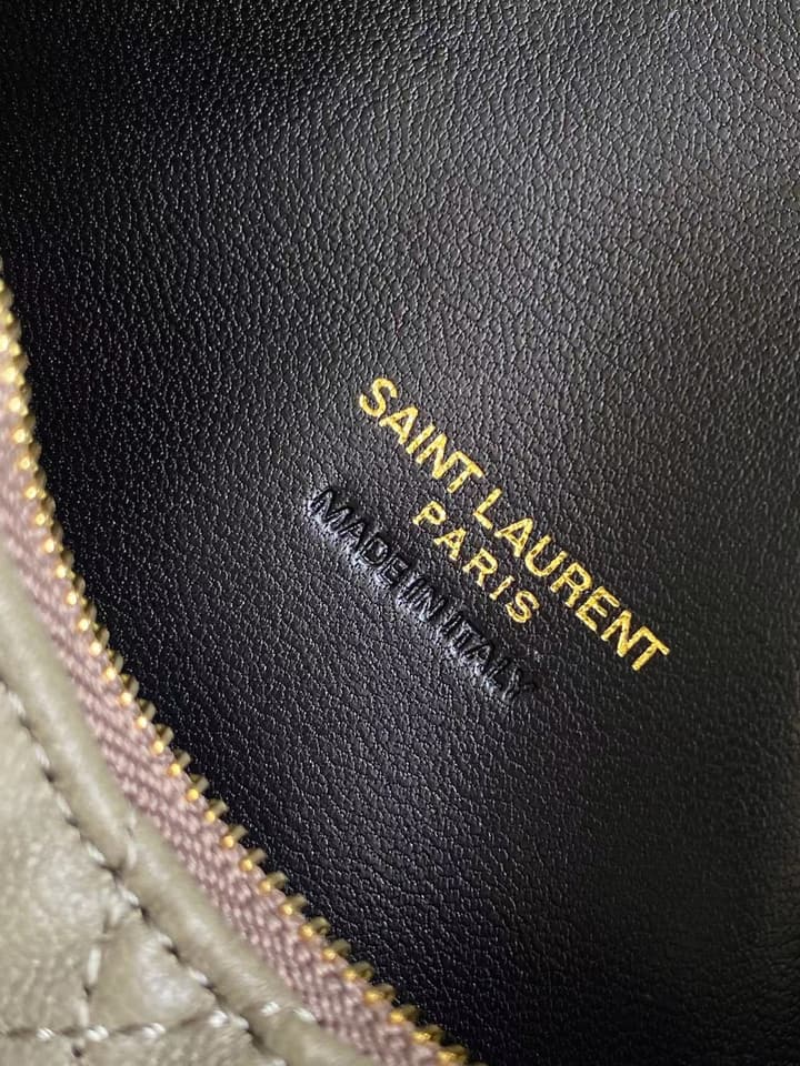 Saint Laurent ICARE Baby Lambskin Crescent Bag in Dark Brown Quilted