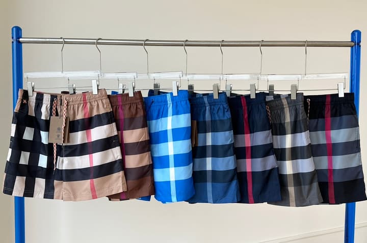 Burberry Plaid Drawstring Swim Trunks – Summer Collection in Beige