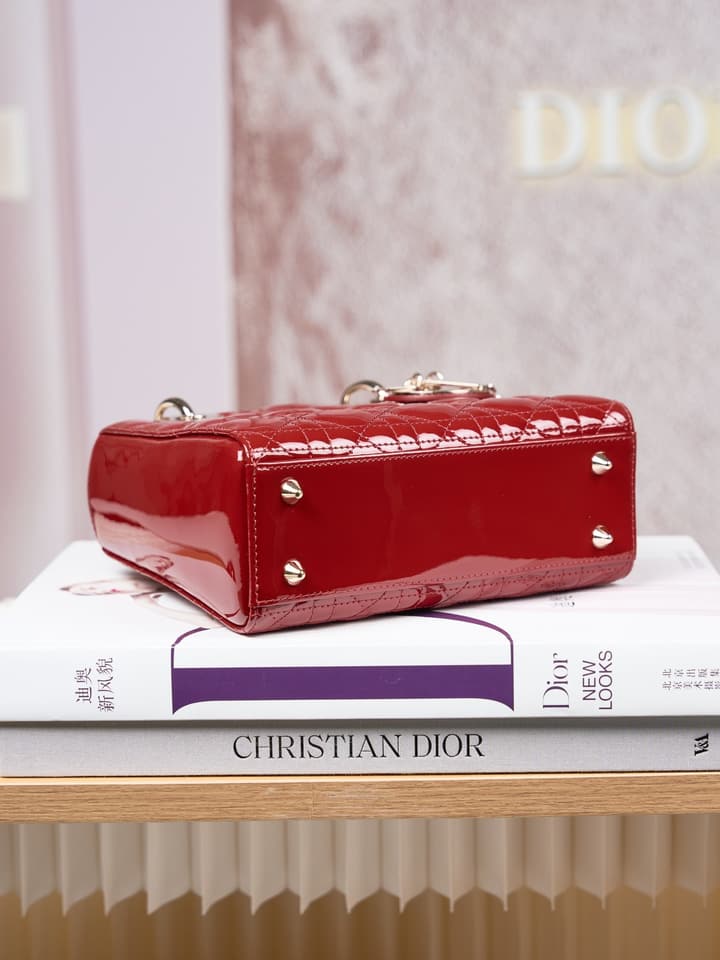 Dior Lady Dior Handbag in Black Patent Leather