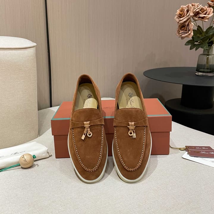 Loro Piana Summer Charms Walk Moccasin Loafers in Black Leather