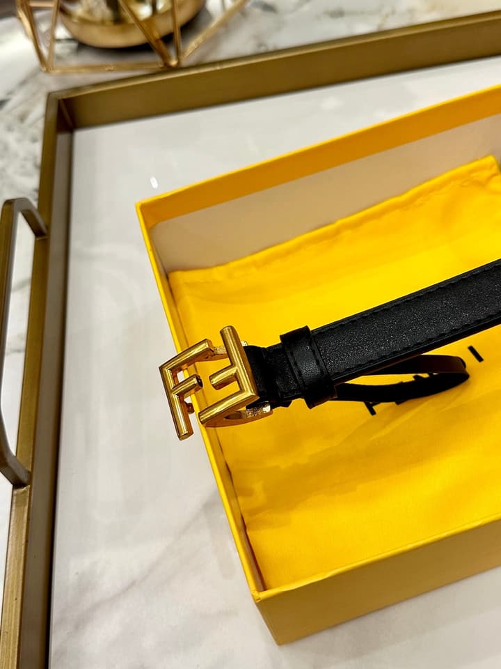 Fendi Classic Leather Belt – 2.5cm in Black Leather With Antique Gold Buckle