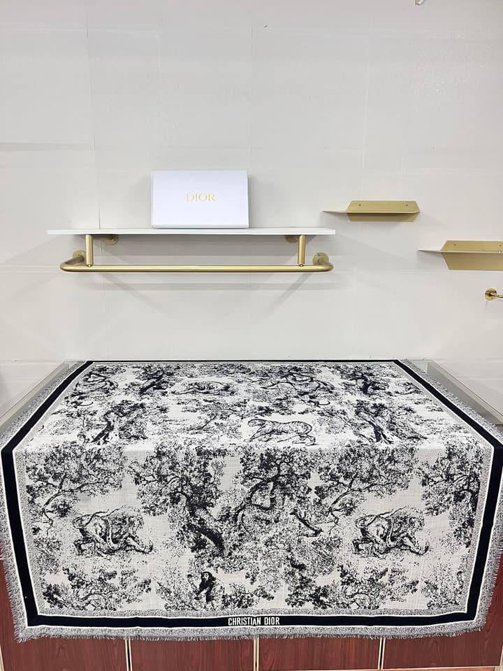 Dior Limited Edition Grey Shawl in Beige Blue Toile