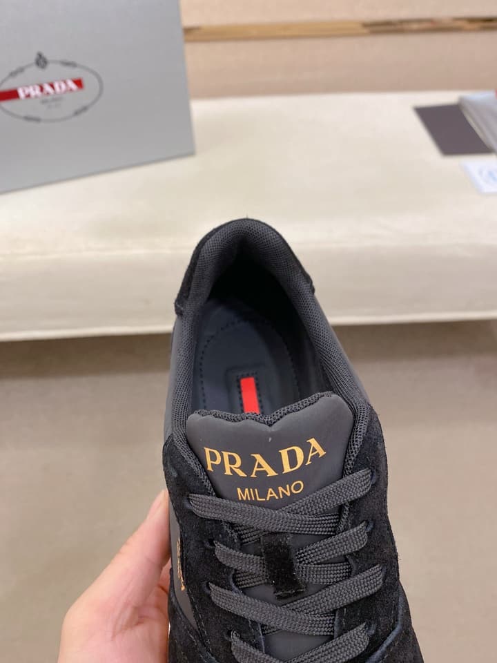 Prada Men's Leather Air Cushion Sneakers in Black Monochromatic