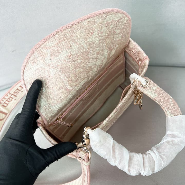 Dior Lady D-Lite Medium Shoulder Bag in Pink Embroidered Tiger