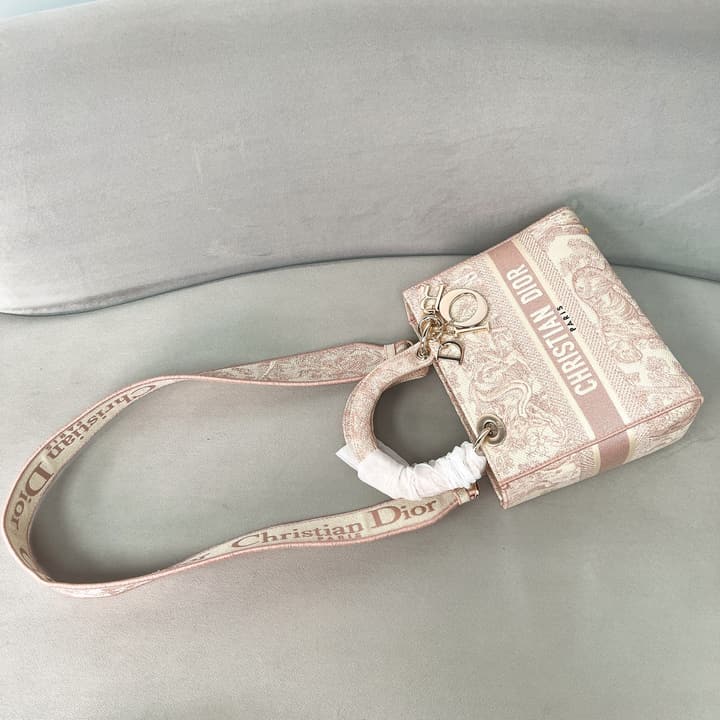 Dior Lady D-Lite Medium Shoulder Bag in Pink Embroidered Tiger