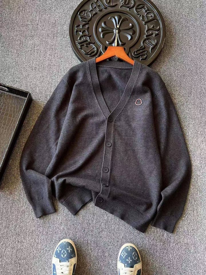Moncler Merino Wool Knitted Cardigan in Black