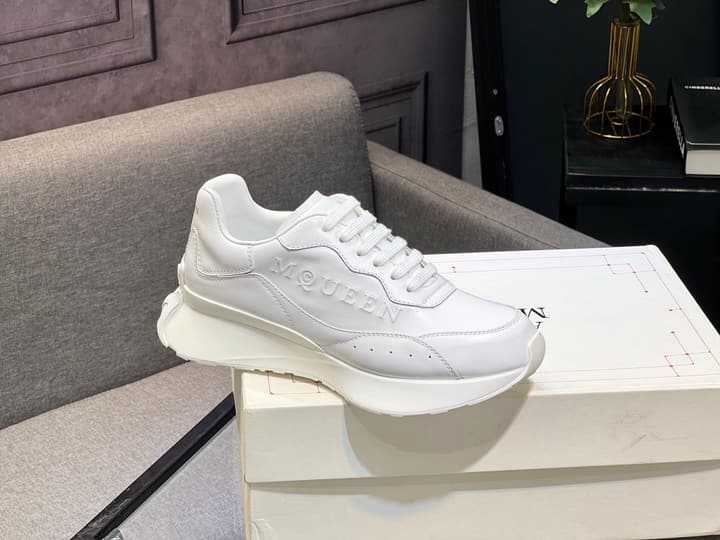 Alexander McQueen White Silk Leather Platform Sneakers in Black