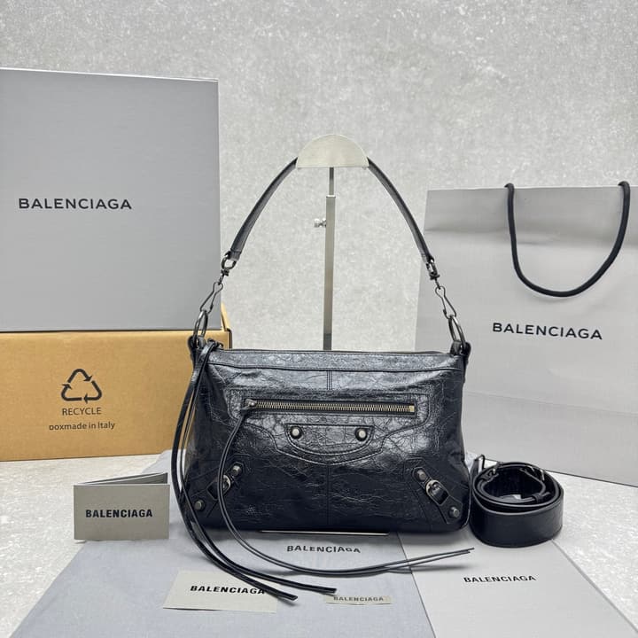 Balenciaga Le City Moto Hobo Bag – 25FW in Oil Wax Black