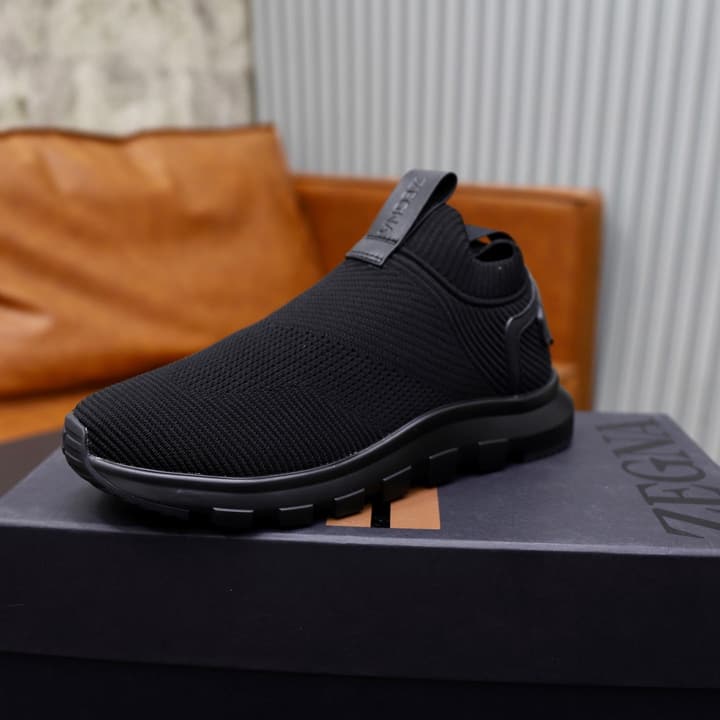 Zegna Cashmere Flyknit Sneakers in Navy Blue