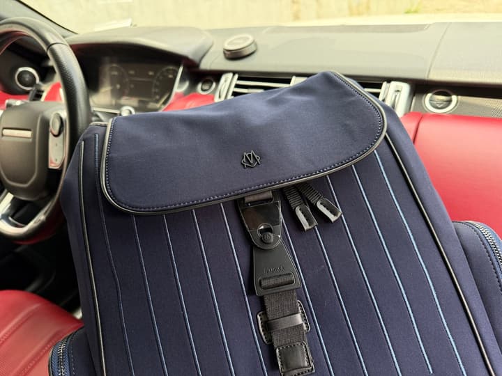 RIMOWA Never Still Large Canvas Backpack in Light Gray Pinstripe