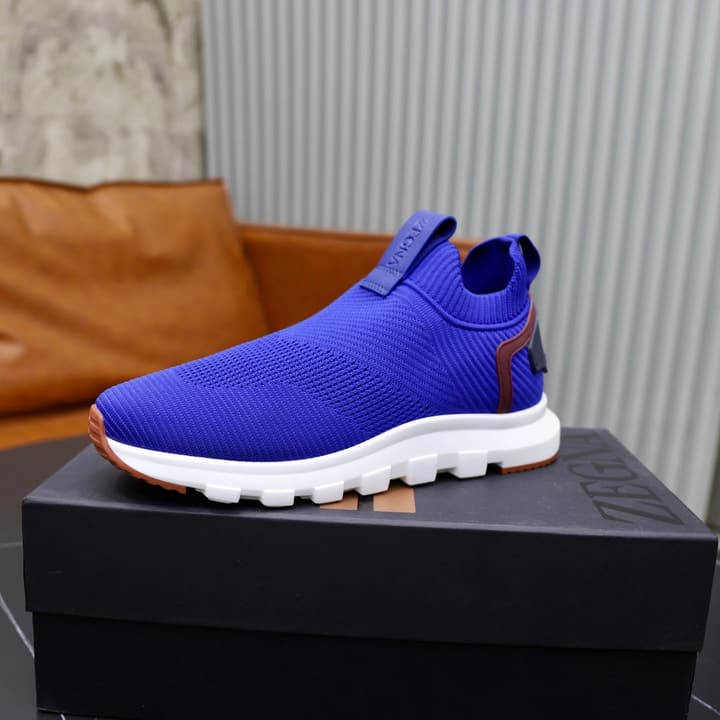 Zegna Cashmere Flyknit Sneakers in Navy Blue