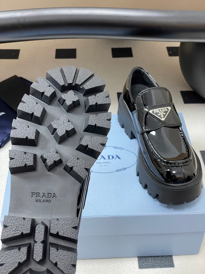 Prada Thick-Soled Platform Loafers – 25FW in Deep Gloss Black