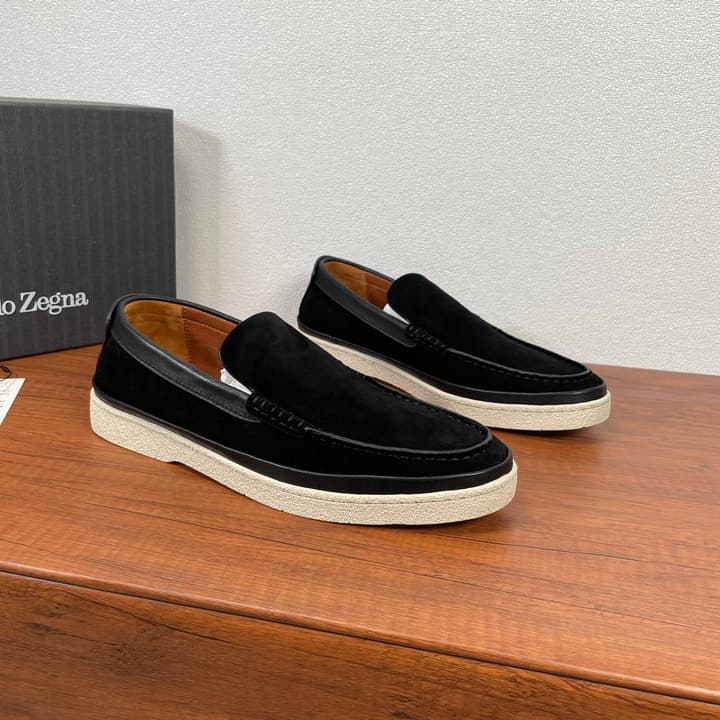 Zegna Men's Suede Leather Slip-On Loafers in Black Suede Loafer