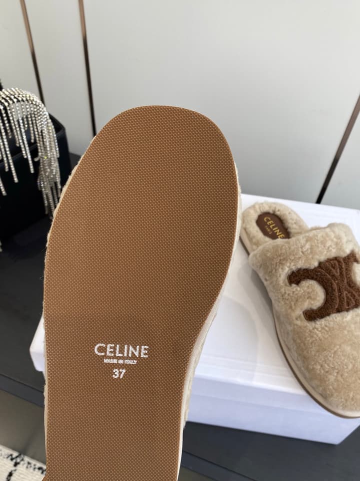 Celine Triomphe Wool Slippers – Autumn/Winter Collection in Beige