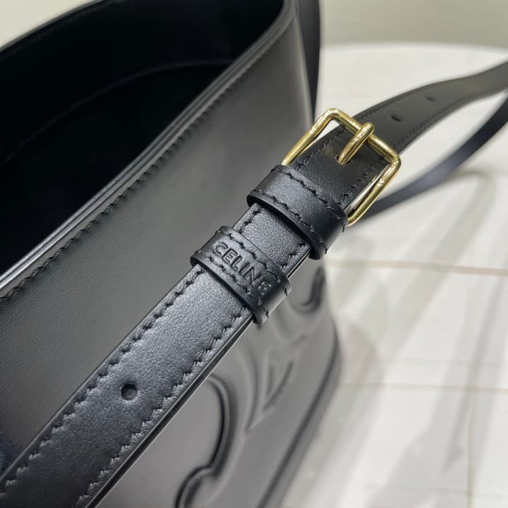 Celine Cuir Triomphe Calfskin Bucket Bag in Black
