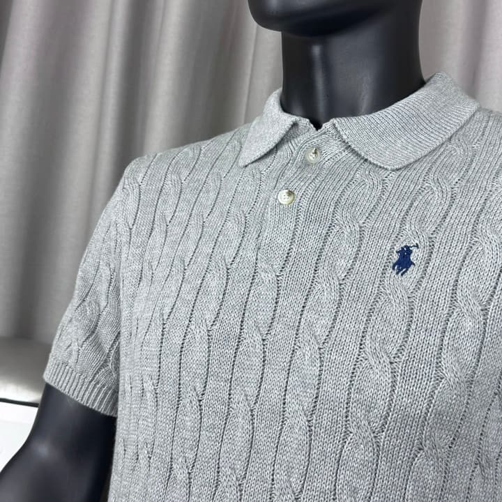Ralph Lauren Classic Cable Knit Polo Sweater in Black