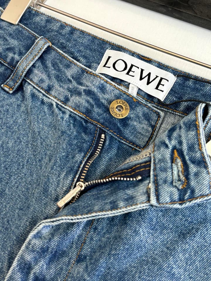 Loewe Anagram Laser-Cut Denim Shorts in Blue Denim