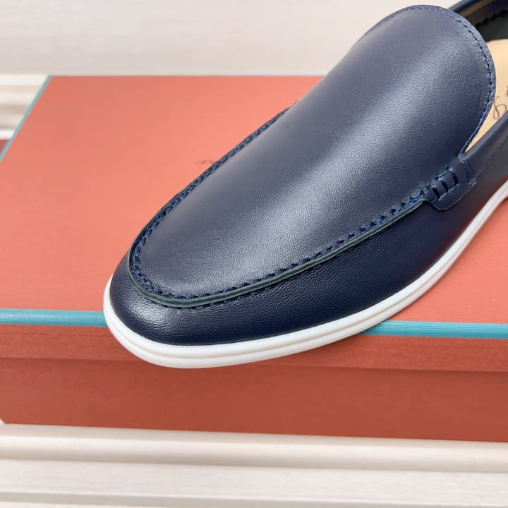 Loro Piana Classic Nappa Moccasins in Dark Blue Loafer Close-up