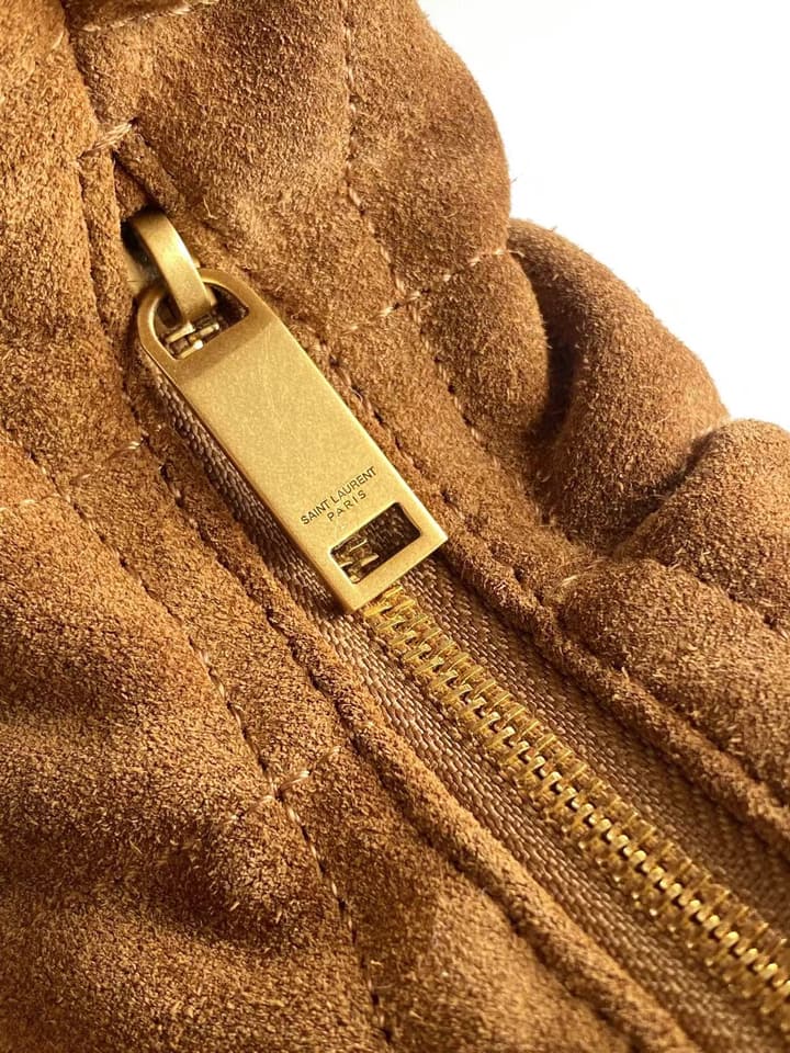 Saint Laurent ICARE Baby Lambskin Crescent Bag in Dark Brown Quilted