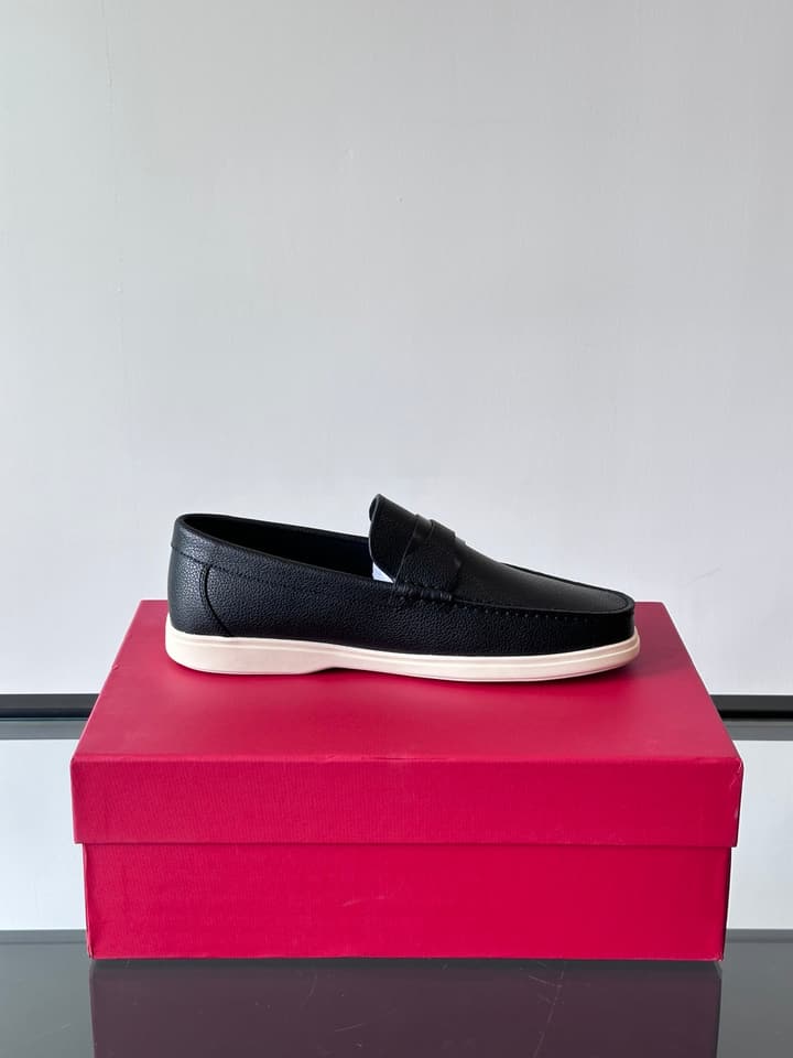 Ferragamo Men's Imported Calfskin Driving Shoes in Classic Black Leather