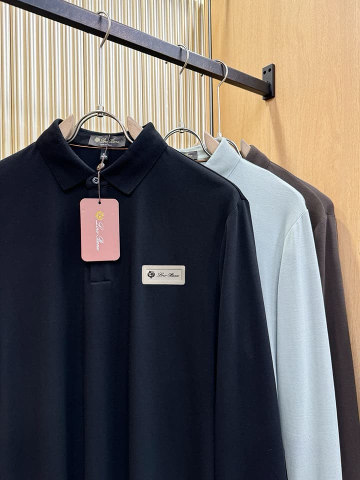 Loro Piana Solid Long Sleeve Polo Shirt – Autumn/Winter Collection in Black