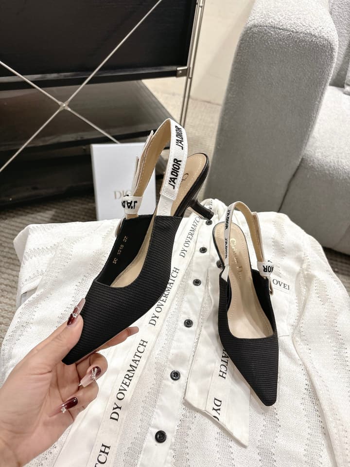 Dior J'Adior Embroidered Kitten Heel Sandals in Black Shimmer Fabric