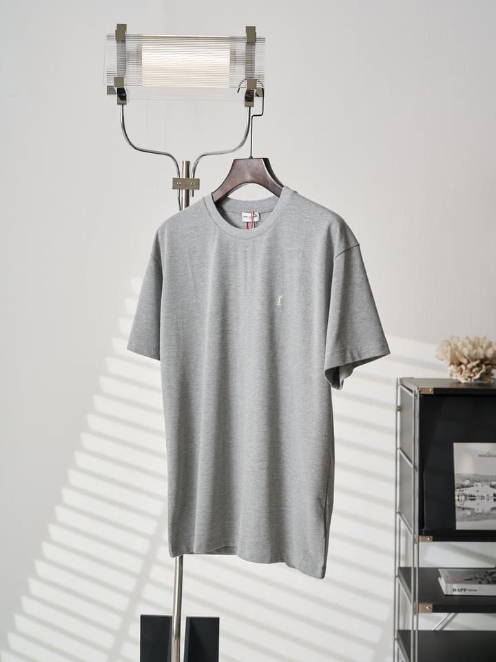 Saint Laurent YSL Embroidered Logo T-Shirt in Heather Grey