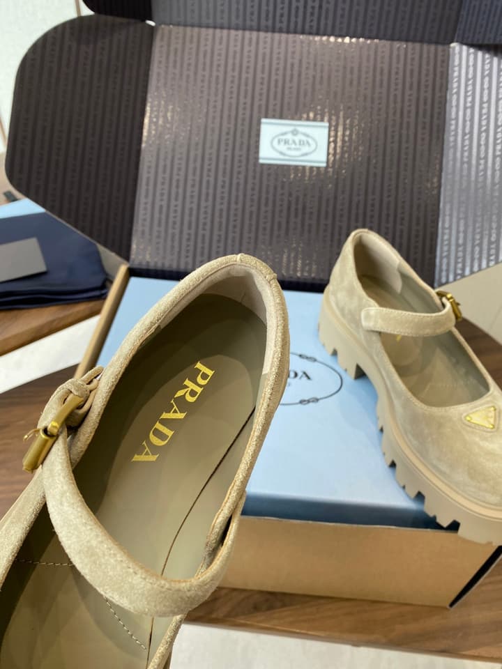 Prada Monolith Platform Mary Jane Shoes in Cream