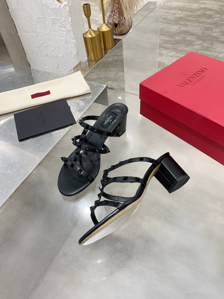 Valentino Rockstud Classic Block Heel Sandals in Nude With Gold Studs