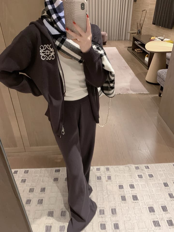 Loewe Classic Logo Embroidered Hooded Knit Set in Black
