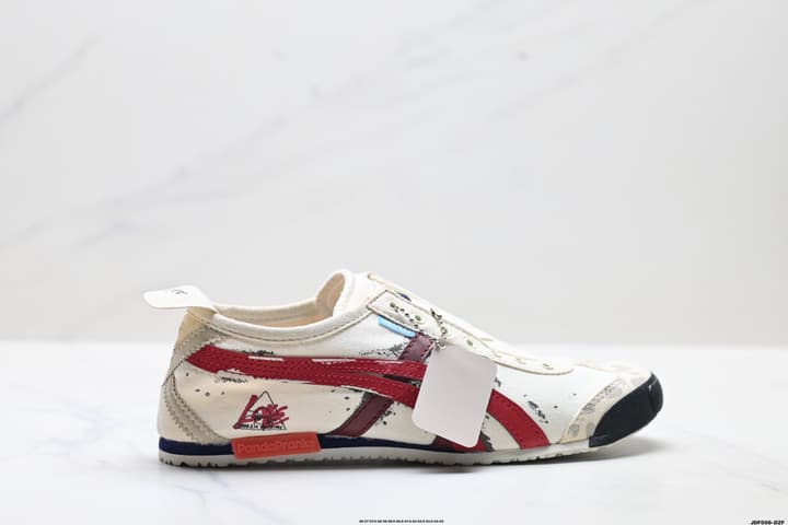 Onitsuka Tiger Mexico 66 Slip-On Casual Sneakers in Cream Black Stripes Graphic