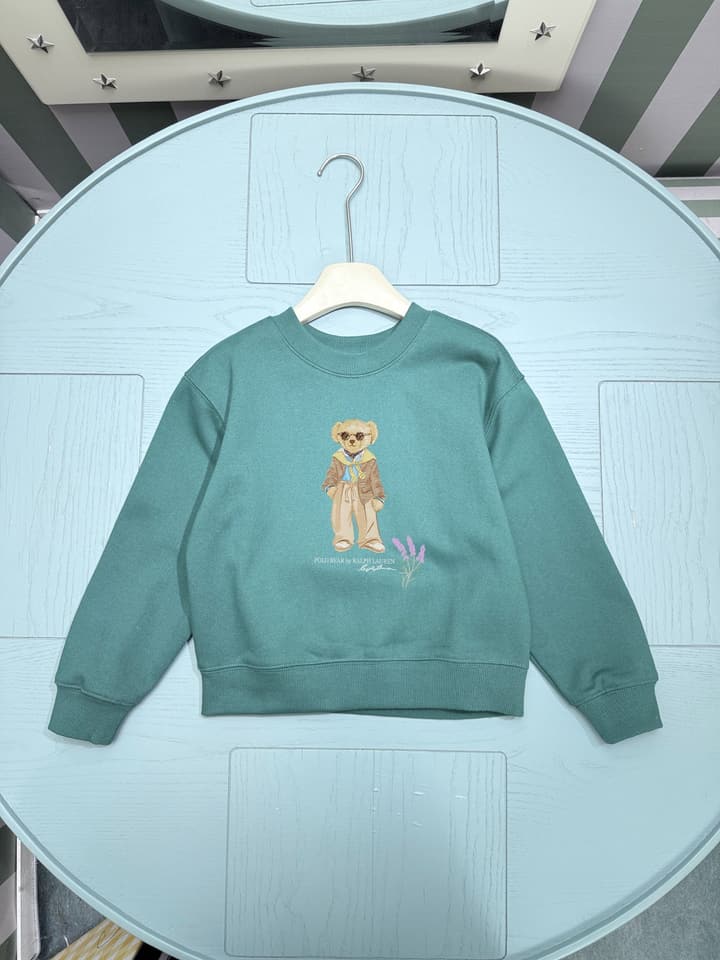 Ralph Lauren Kids Crewneck Sweatshirt – 2025FW in Muted Teal Bear Graphic