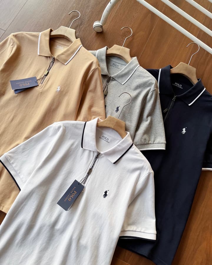 Ralph Lauren Half-Zip Contrast Trim Polo Shirt – 2025 Collection in Grey