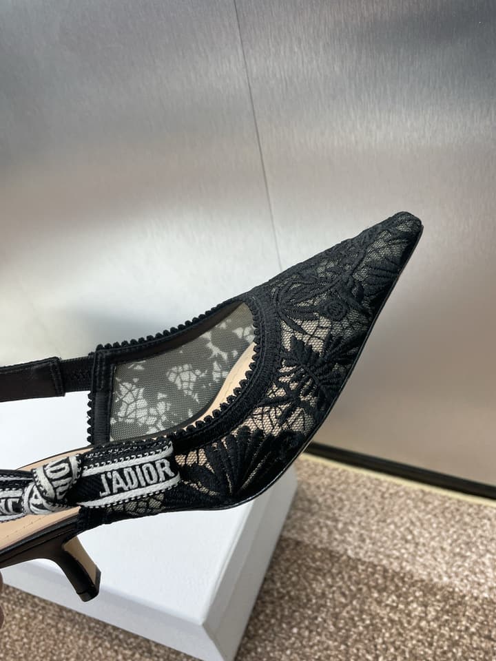 Dior J'Adior Oblique Jacquard Heeled Sandals – 2023 Spring/Summer Collection in Black Oblique Mesh 6.5cm Heel, Brightly Lit Front