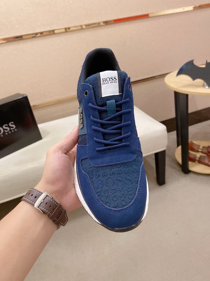 Boss Italian Leather Casual Sneakers in Dark Navy