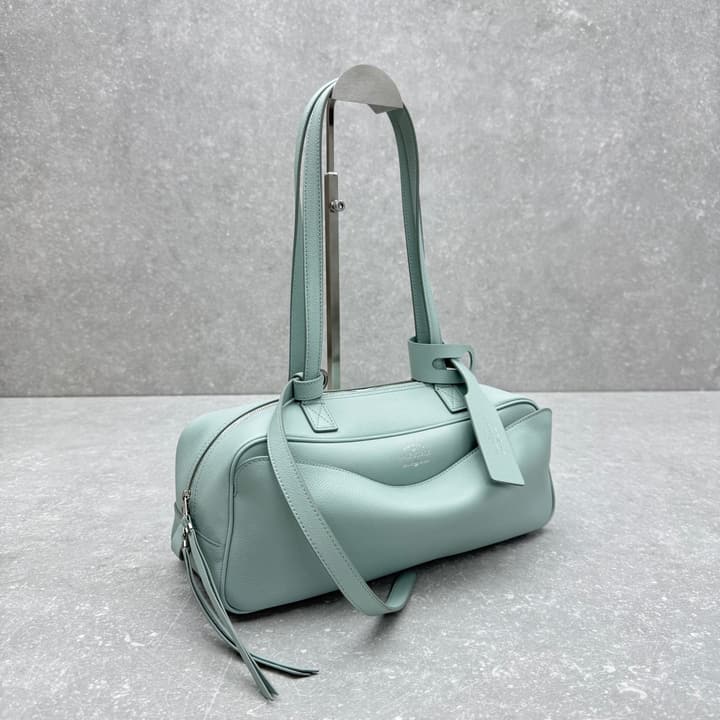Balenciaga Carrie Leather Bowling Bag – Small in Light Blue