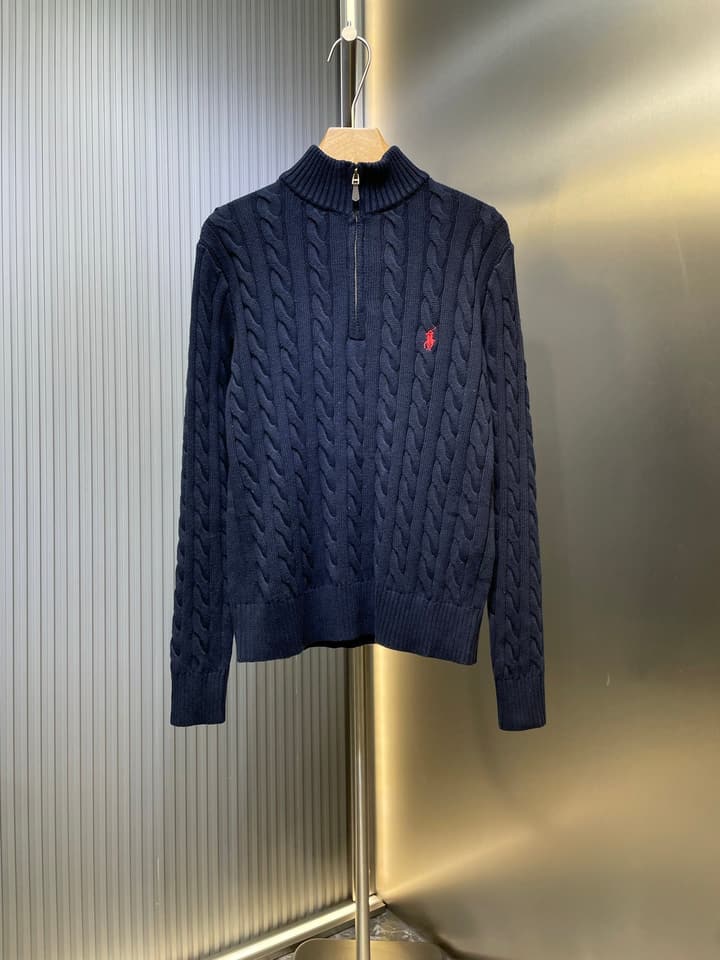Ralph Lauren Cable Knit Half-Zip Sweater in Navy Blue